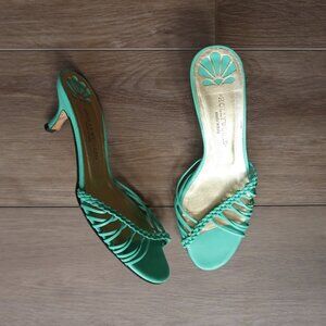 Vintage 90s Y2K Hollywould Strappy Kitten Heel Sandals Aqua/Mint Green